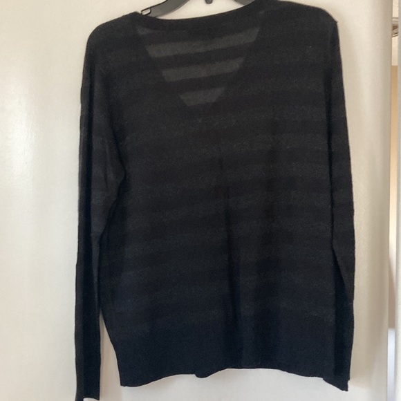 Black Cardigan with Soft Metallic Silver Stripes Great to Wear Dressy Or Casual - Picture 4 of 8